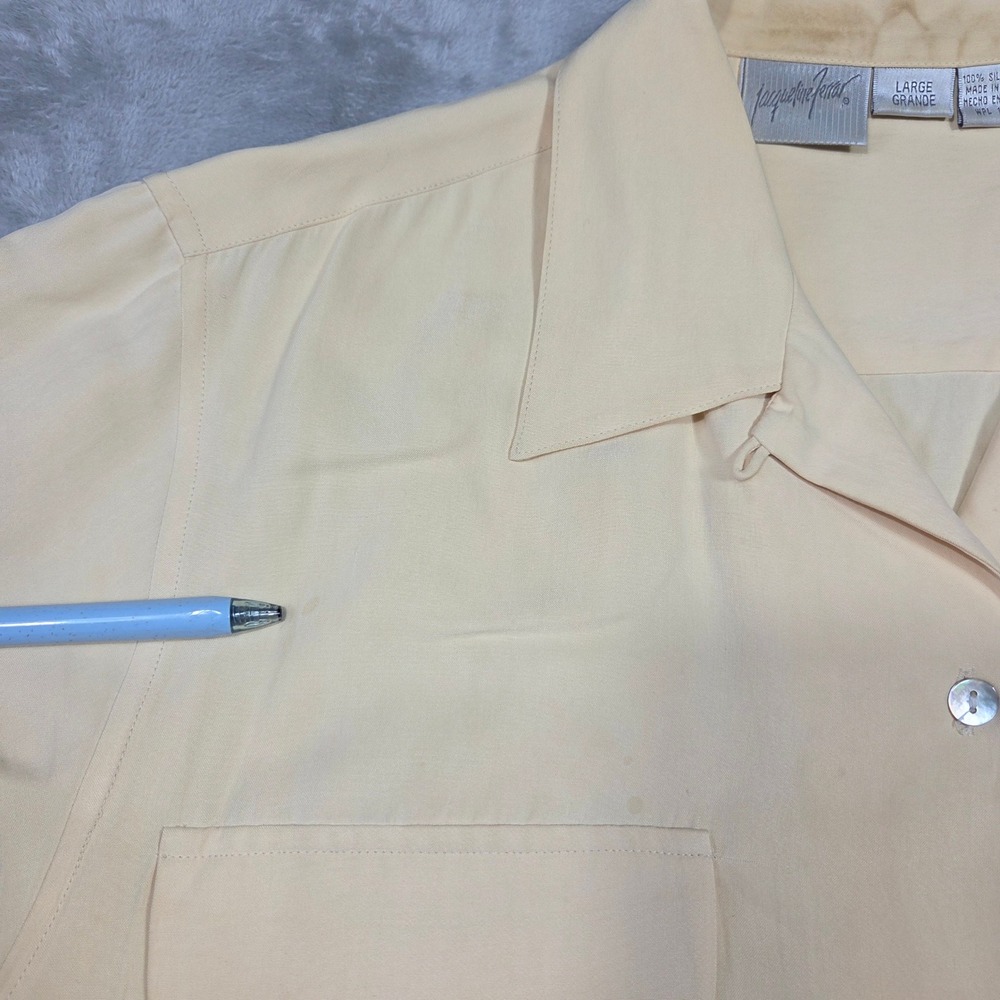 Jacqueline Ferrar Women L Shirt 100% Silk‎ Button Up Camp Collar Retro Chic Twee - Picture 6 of 9